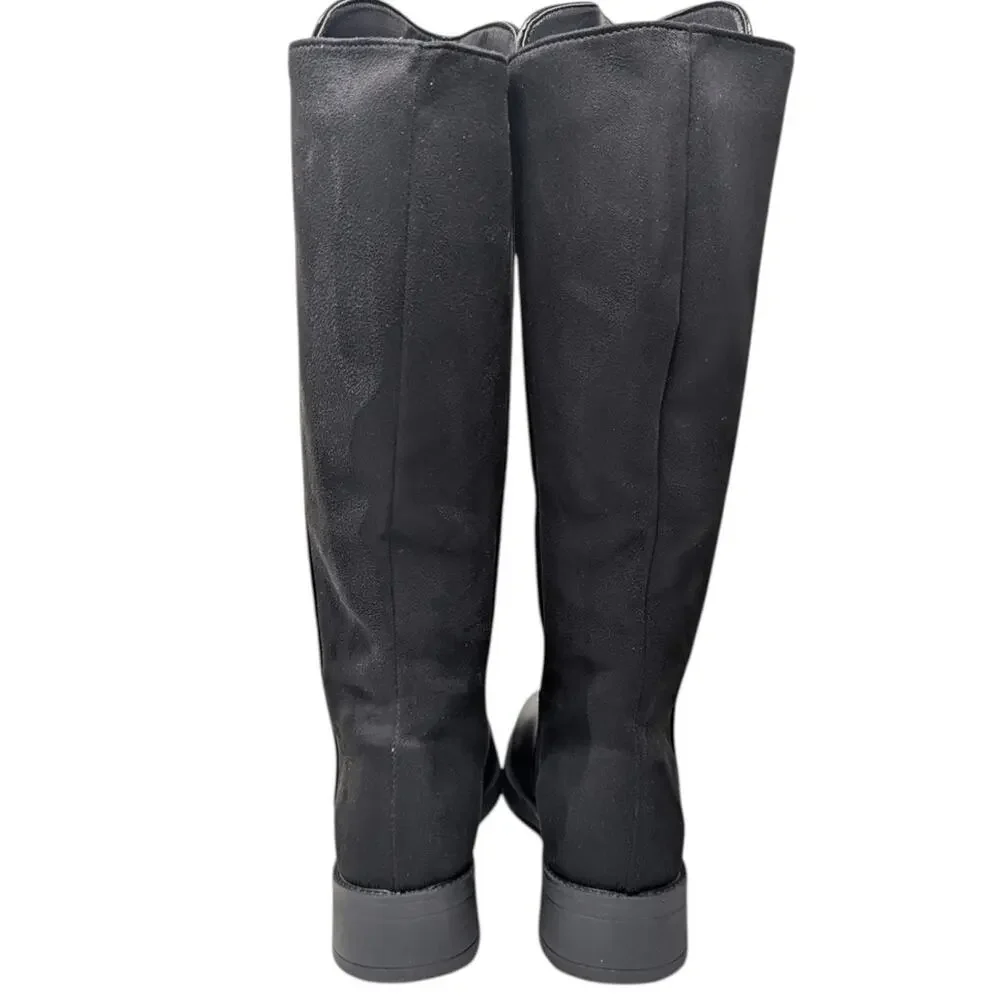 Black Vegan Leather Knee High Riding Boots Wide Calf Size 43 Zip Back Panel